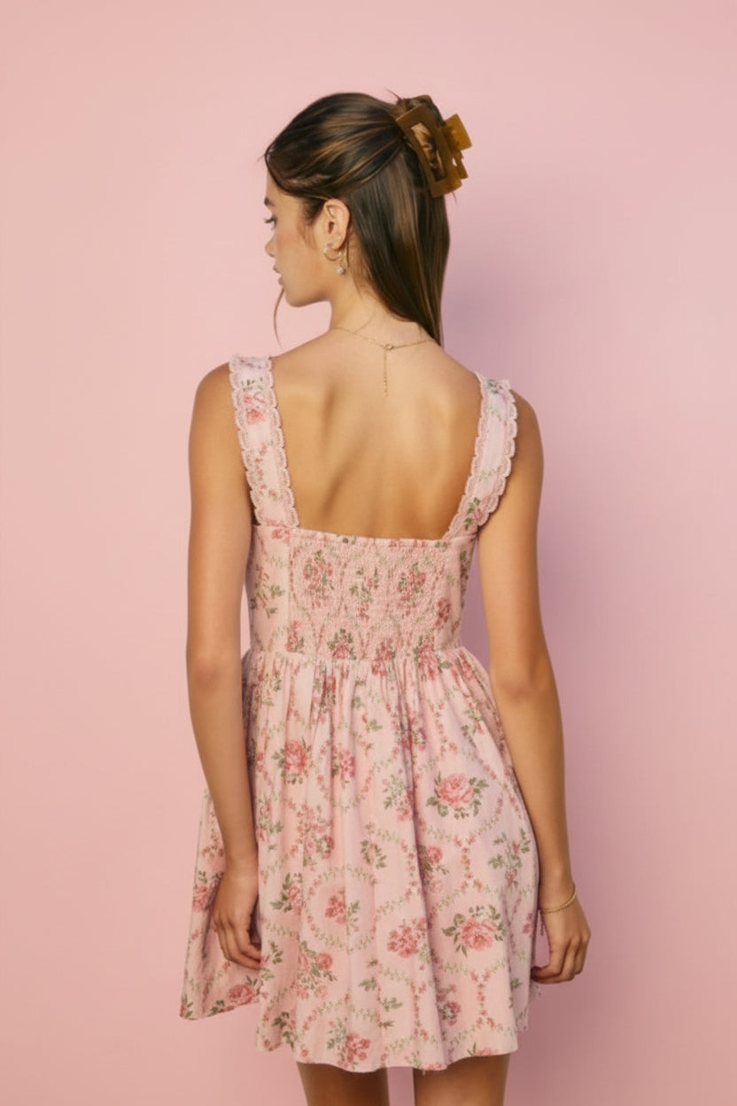 Cottage Charm Lace Trim Bustier Mini Dress