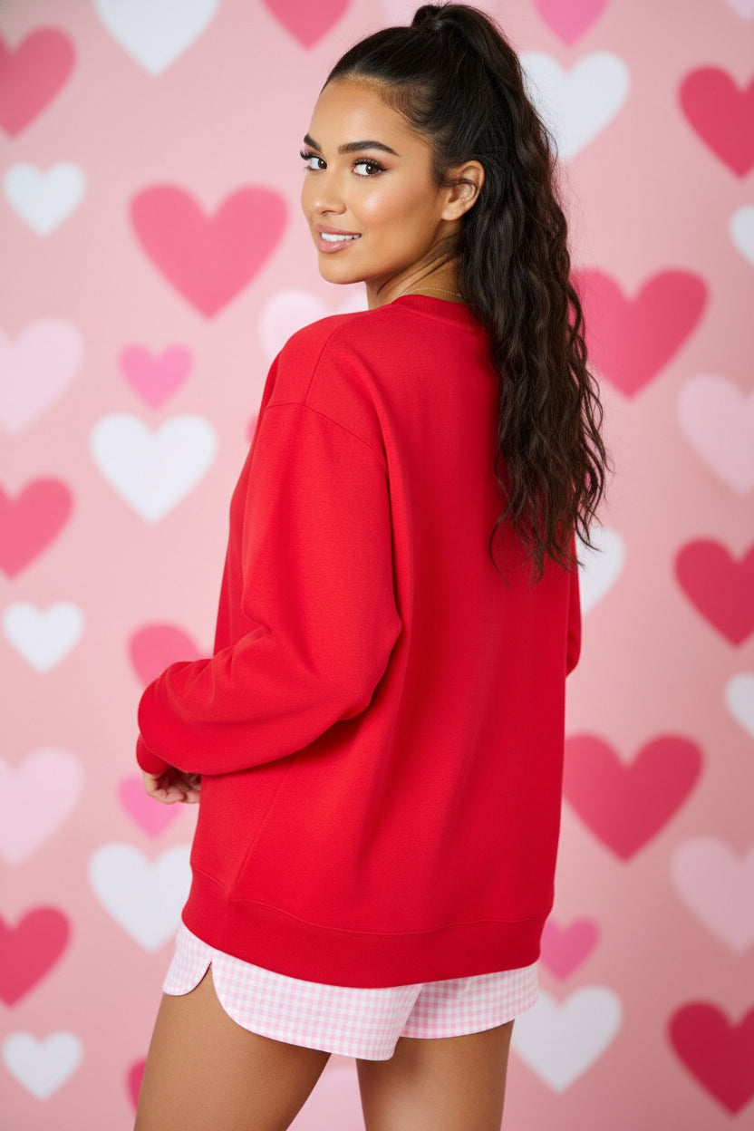 Mock Neck Sweatshirt W/ Gingham XOXO Patch Applique