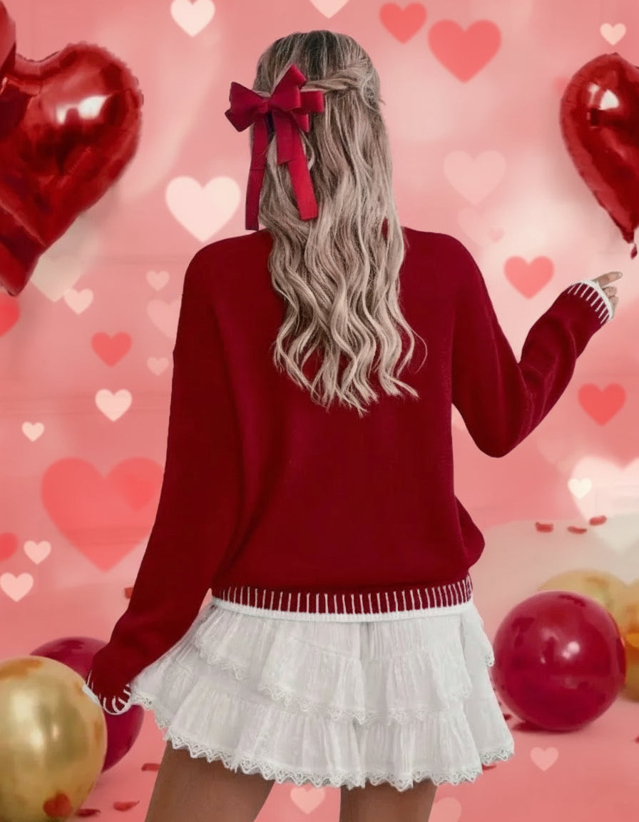 Valentines Love Contrast Stitch Knit Sweater