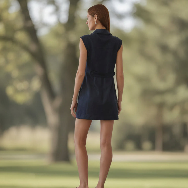 Sleeveless Faux Suede Button Down Mini Dress