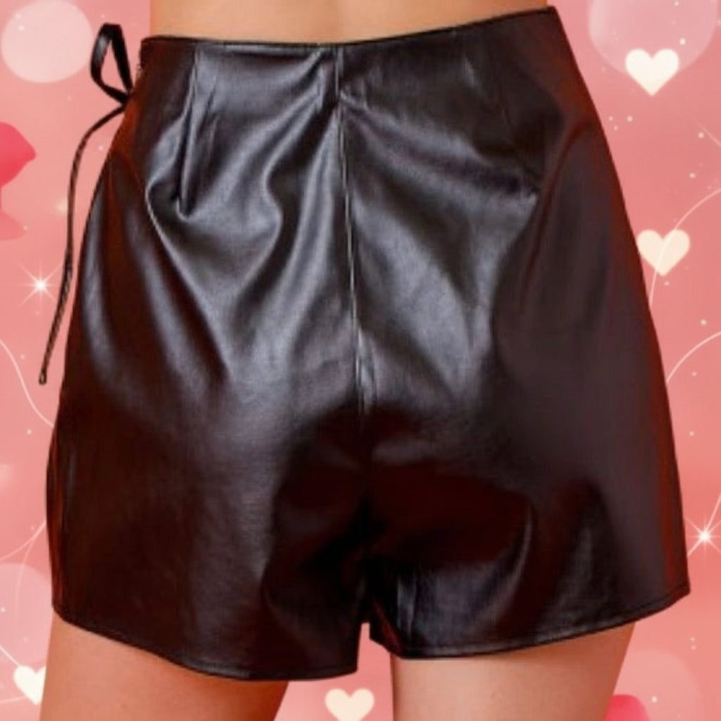 Faux Leather Wrap Mini Skort With Side Ties