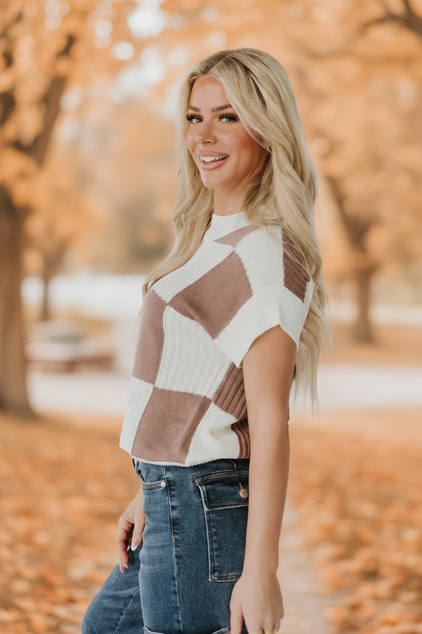 Ember Checkered Short Sleeve Sweater