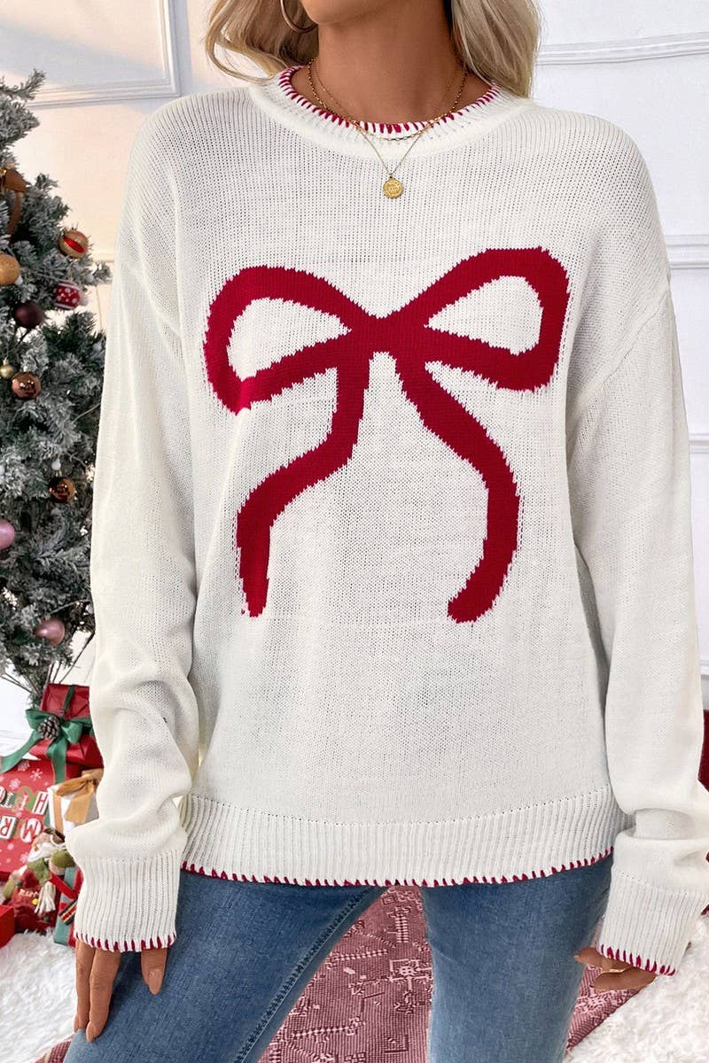 Loose-Fit Long Sleeve Round Neck Christmas Sweater