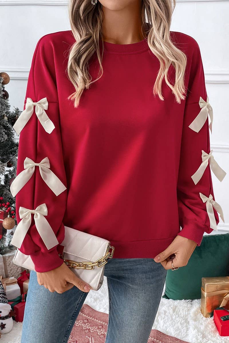 Red Bow Crewneck Christmas Sweater Shirt