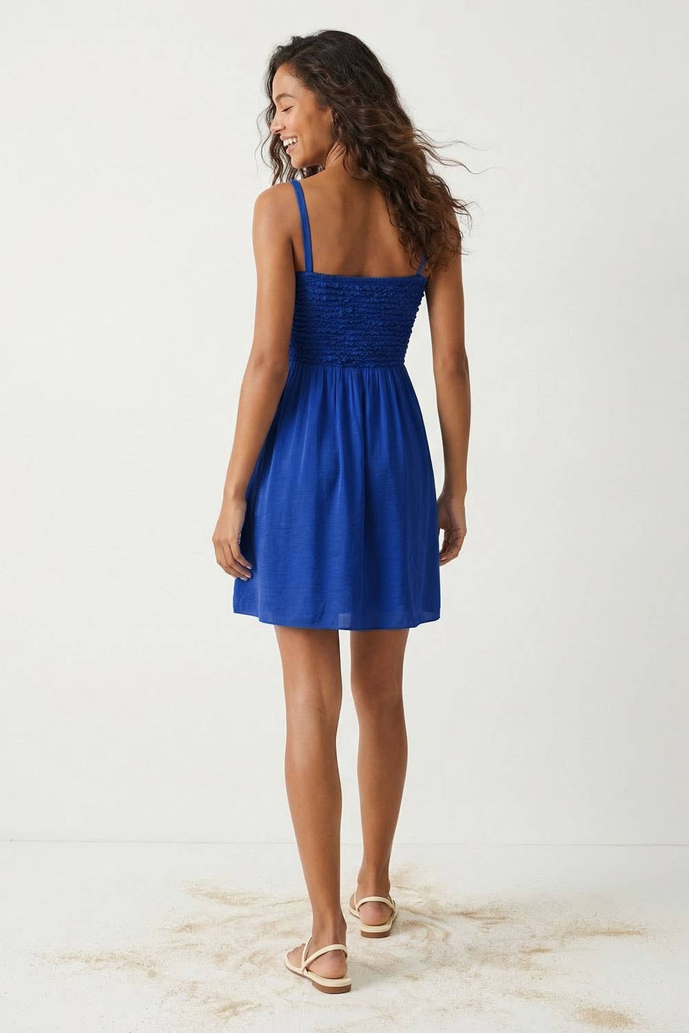 Cord Detail Smocking Mini Dress