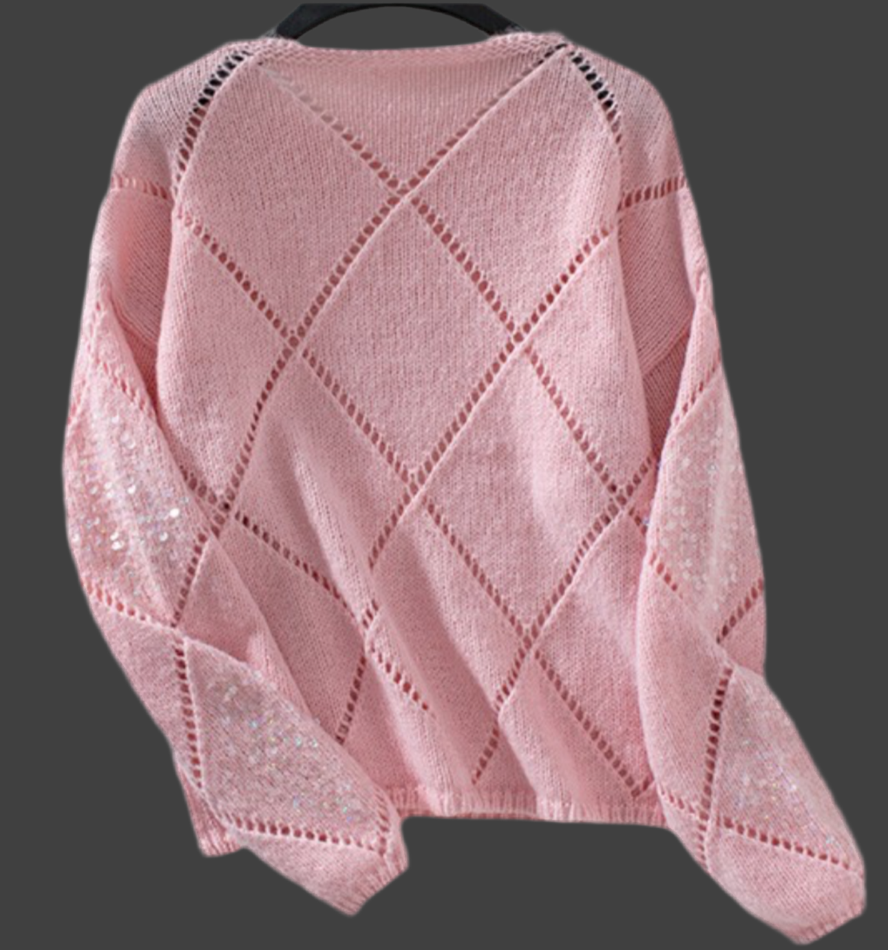 Hallowed Rhombus Pattern Sequin Detailed Sweater