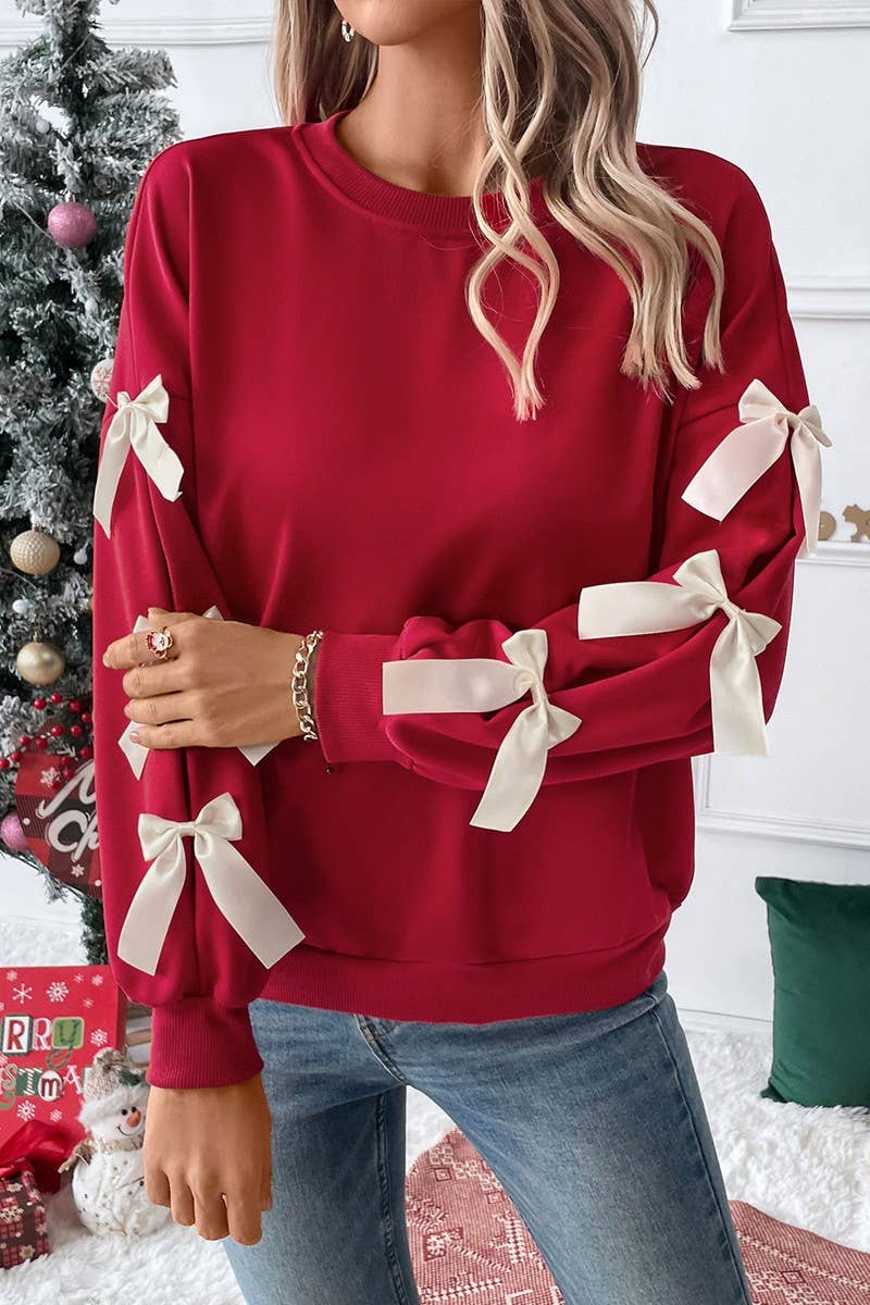 Red Bow Crewneck Christmas Sweater Shirt