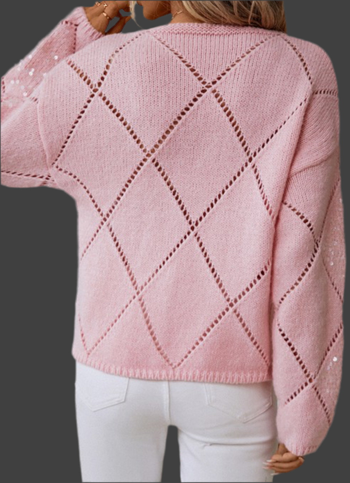 Hallowed Rhombus Pattern Sequin Detailed Sweater