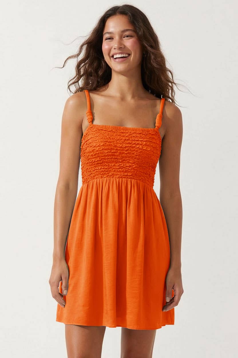 Cord Detail Smocking Mini Dress