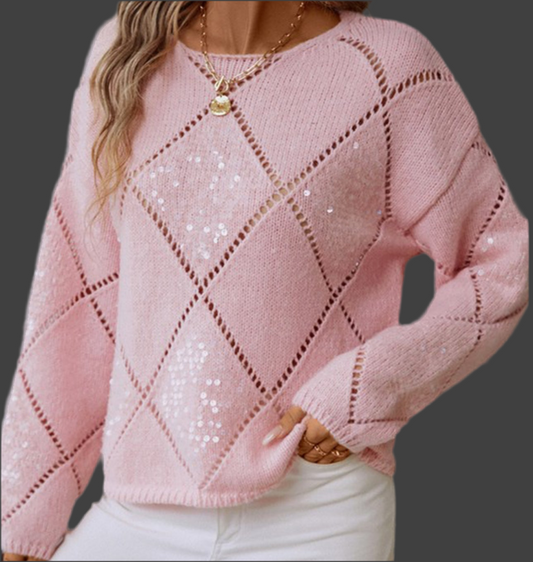 Hallowed Rhombus Pattern Sequin Detailed Sweater