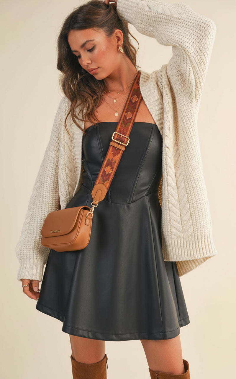 Leather Tube Top Flare Mini Dress