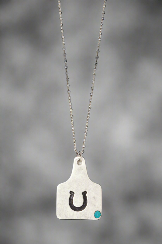 Turquoise Horseshoe Cattle Tag Necklace