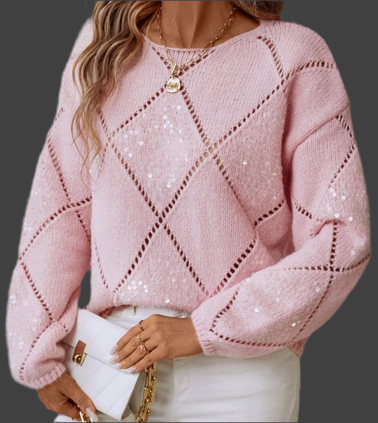 Hallowed Rhombus Pattern Sequin Detailed Sweater