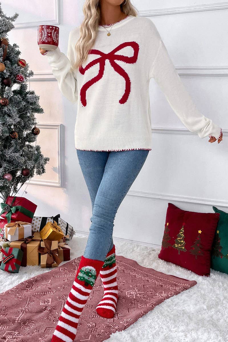 Loose-Fit Long Sleeve Round Neck Christmas Sweater