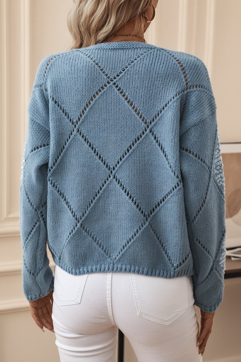 Hollow Rhombus Pattern Sequin Detailed Pullover Sweater