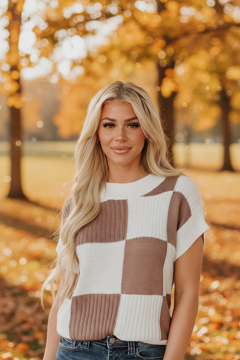 Ember Checkered Short Sleeve Sweater