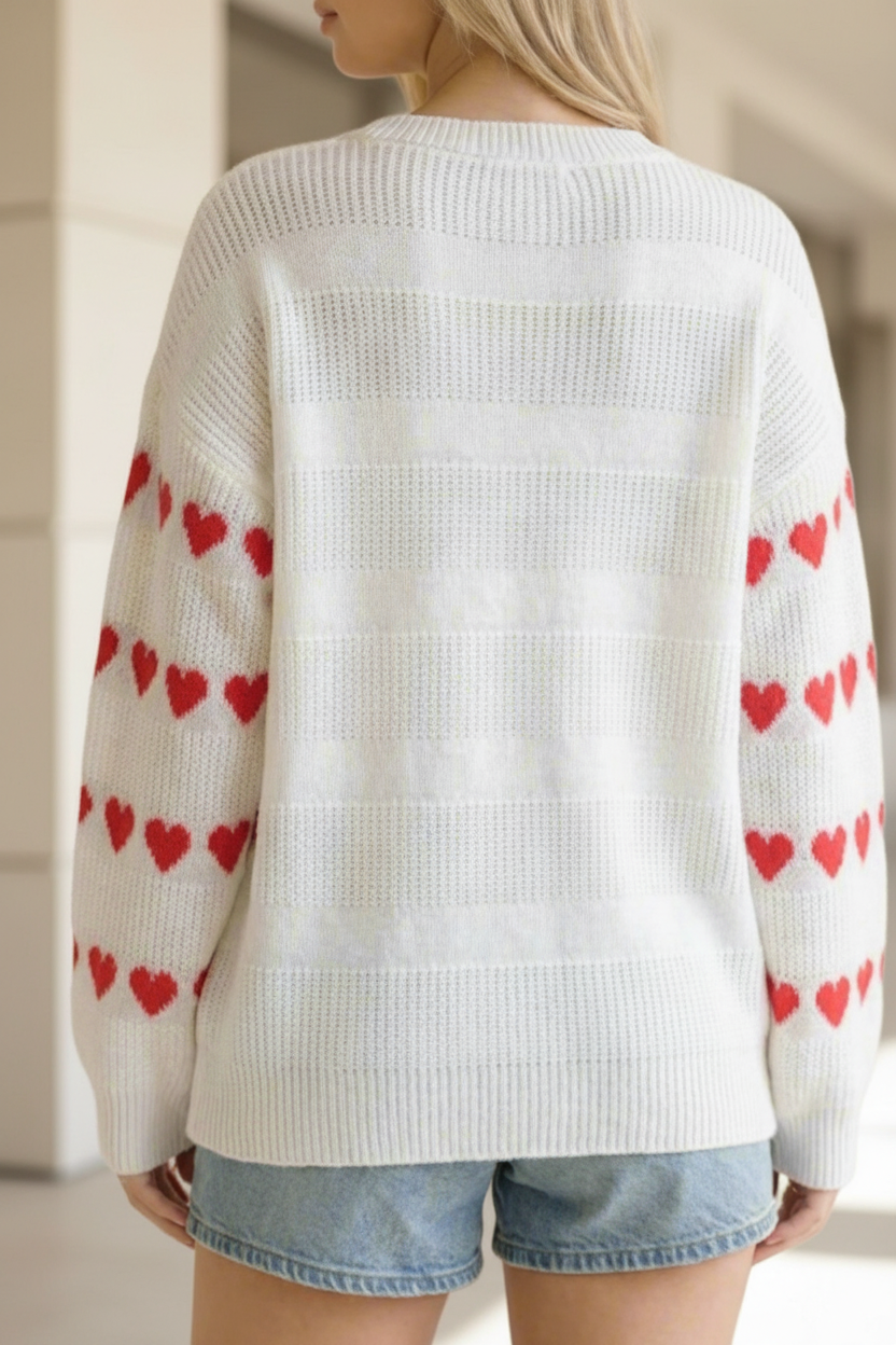 Long Sleeve Heart Stripe Pullover Sweater