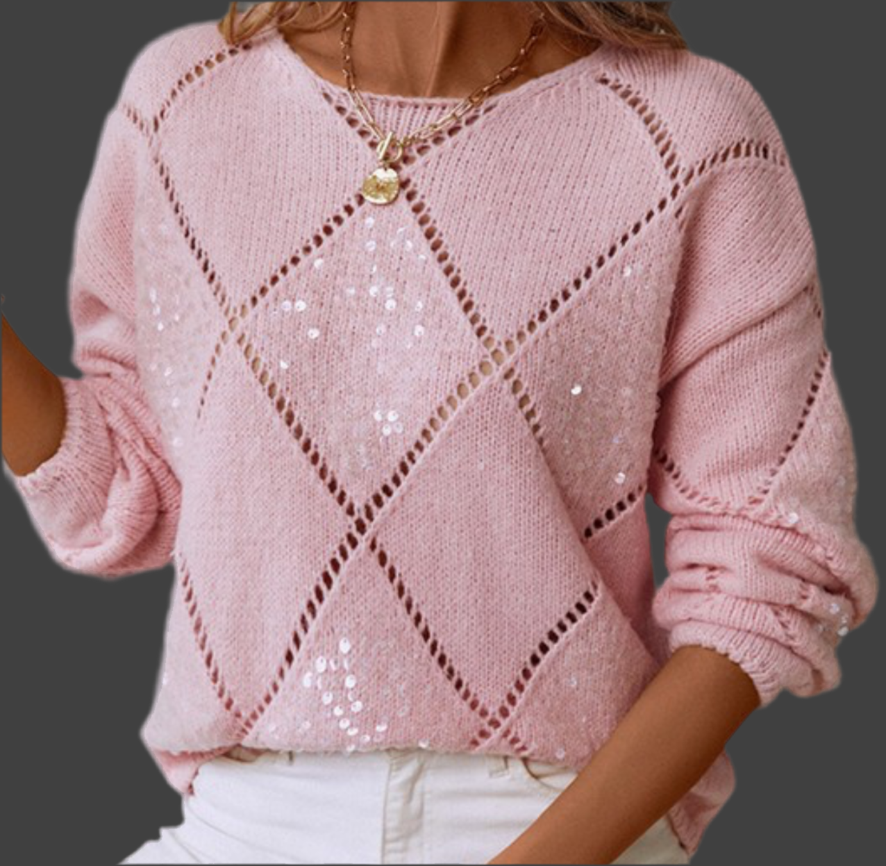 Hallowed Rhombus Pattern Sequin Detailed Sweater