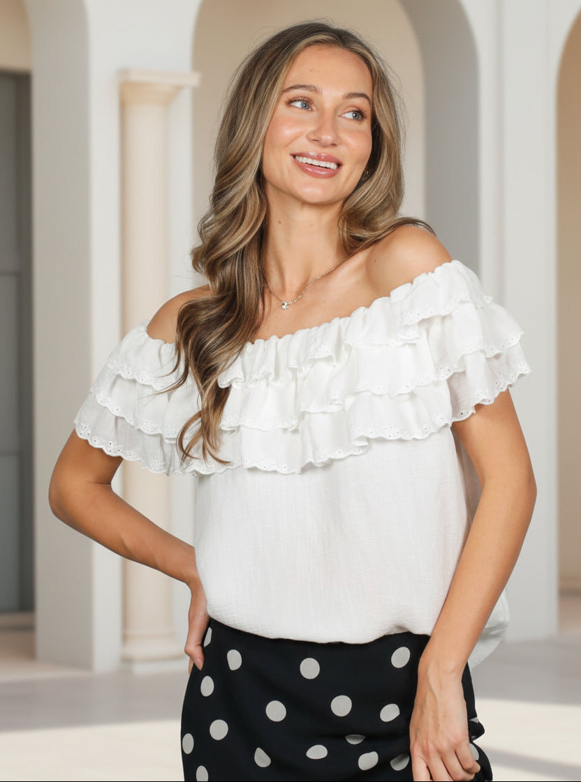 Layered Ruffle Detailing Off-The-Shoulder Top