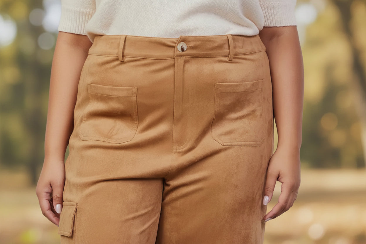 Plus Size Faux Suede Wide Leg Pants