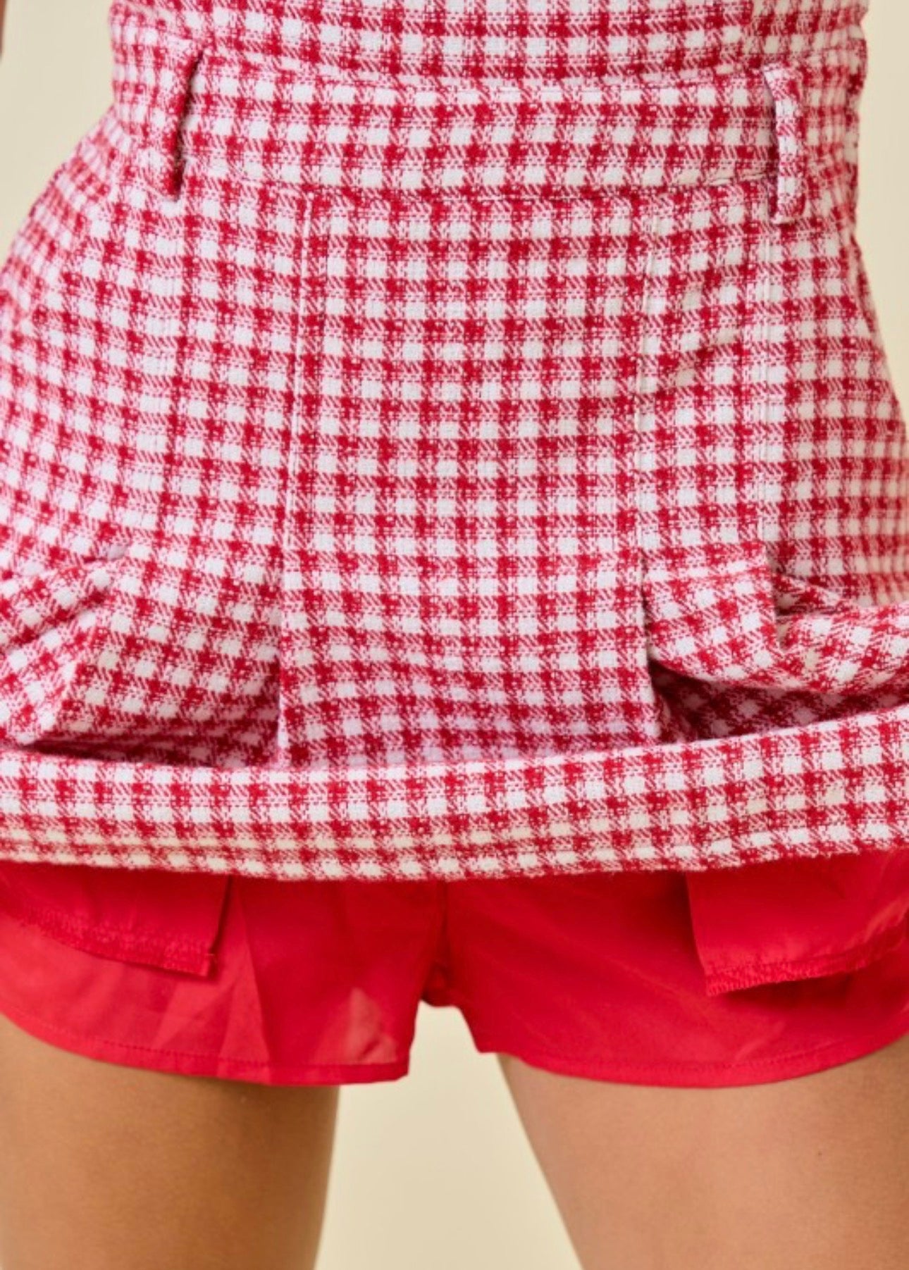 Pre-Order Collections- Checkered  Strapless Mini Romper Dress W/ Pleats