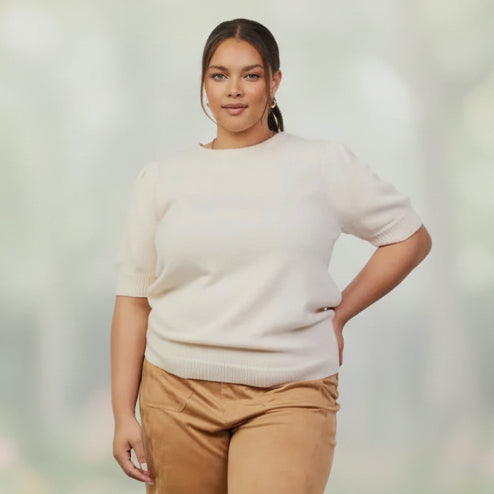 Plus Size Recycled Yarn Short Sleeve Sweater Top