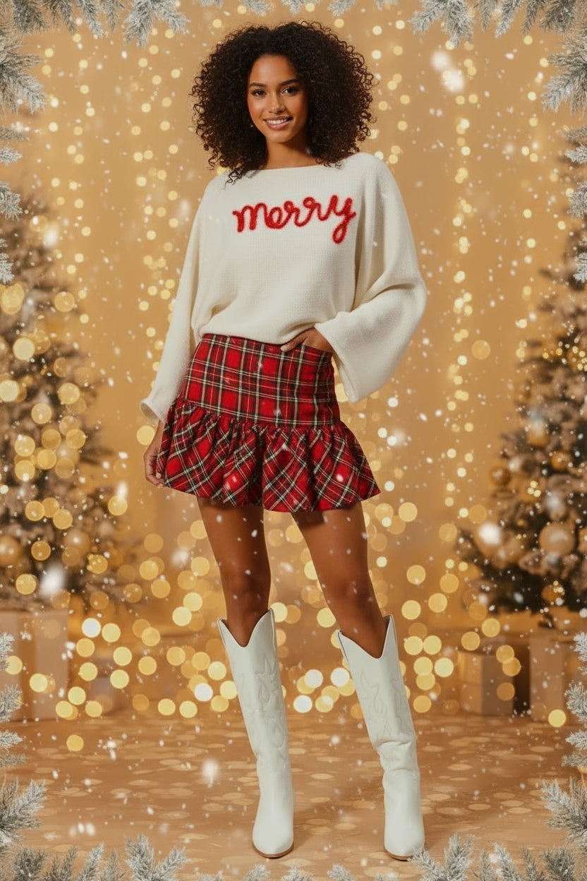 Checkered Plaid Christmas Mini Ballon Skirt