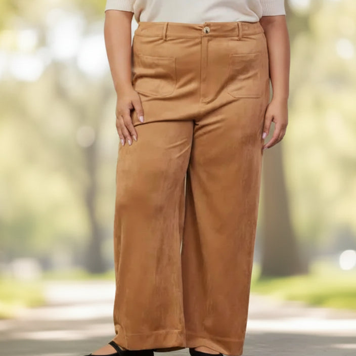Plus Size Faux Suede Wide Leg Pants