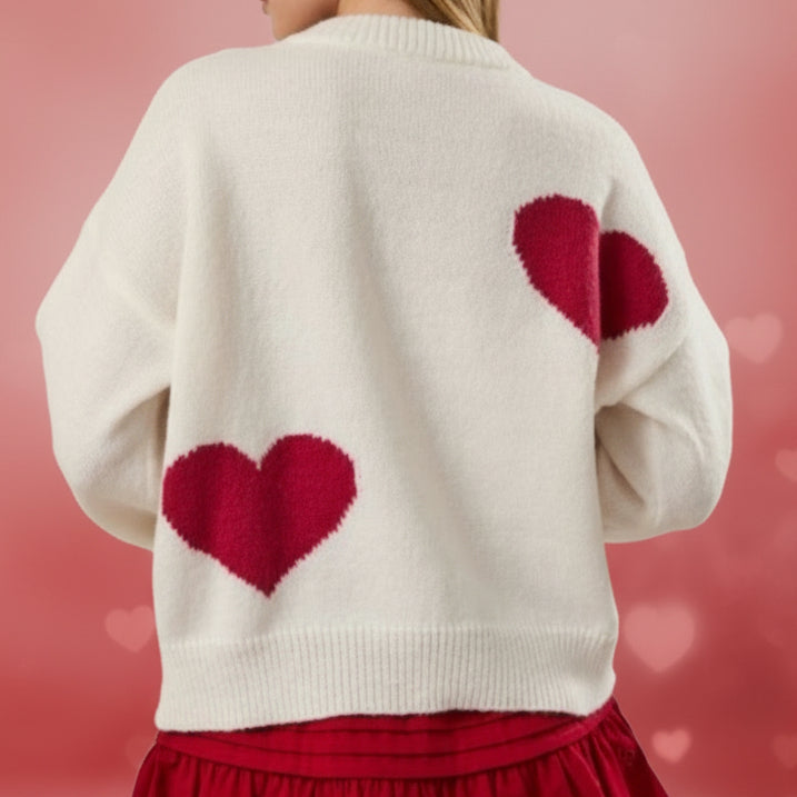 Long Sleeve Crew Neck Heart Sweater