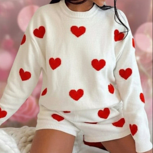 Love Valentine's Day Sweater Knit Short Set