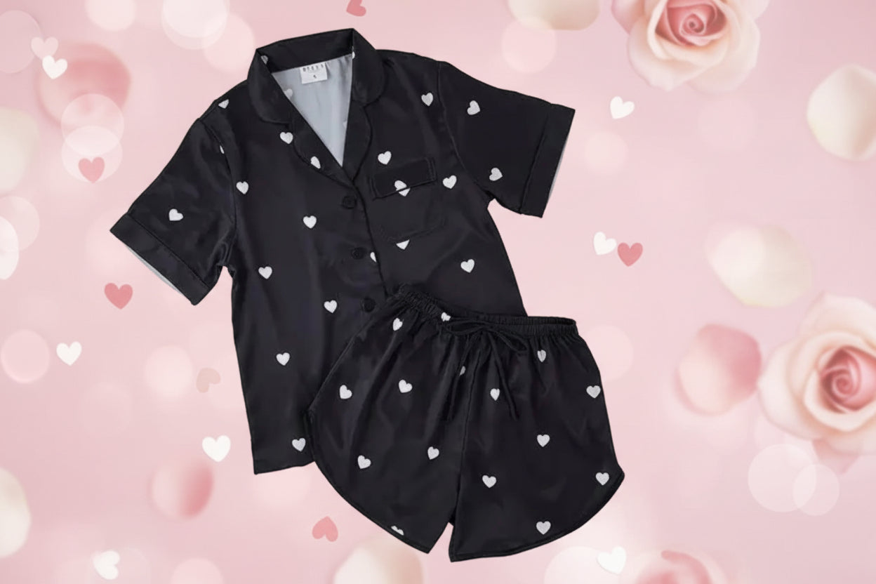 Black Satin Two-Piece PJ Set