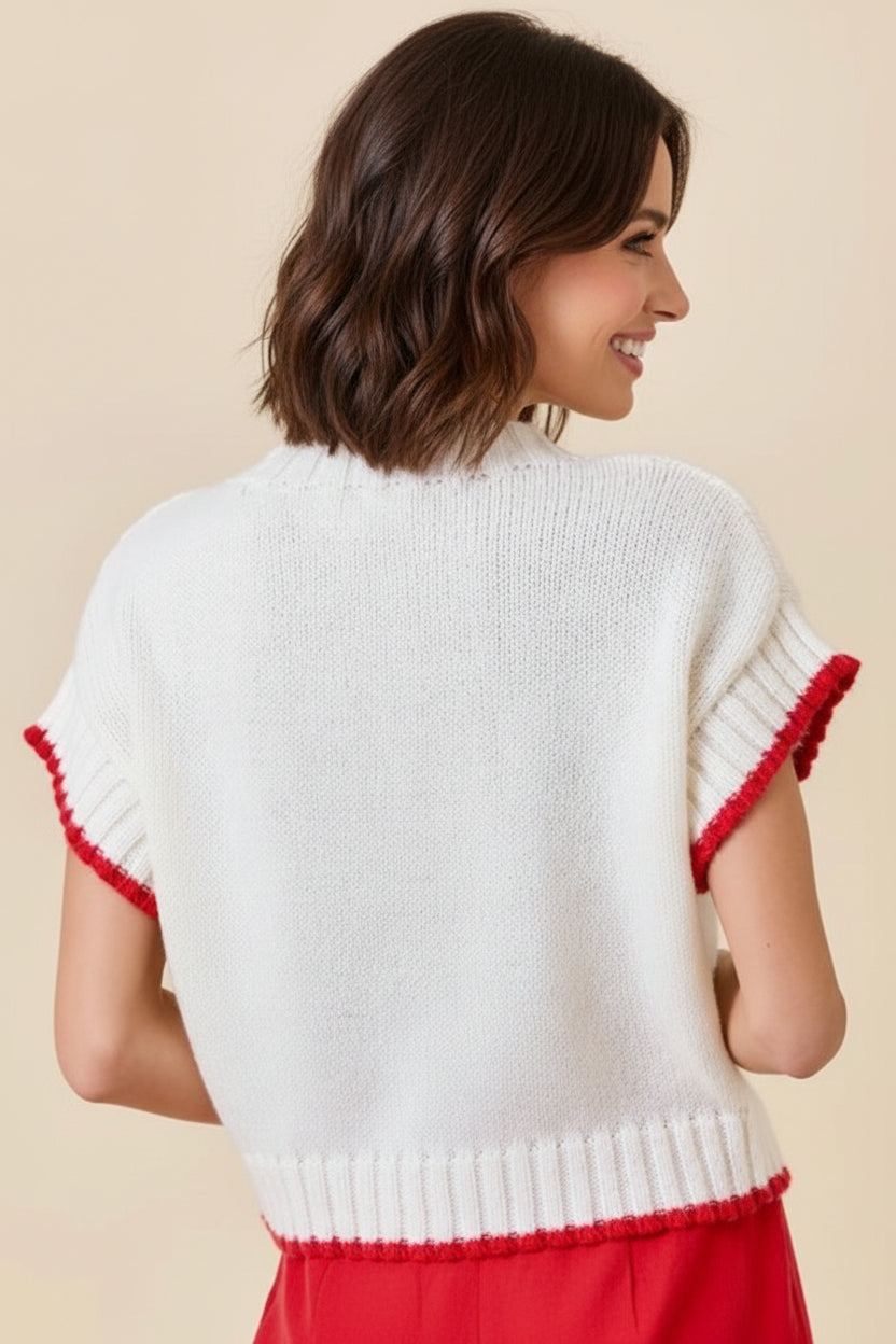 Boxy Heart Sweater Top With Contrasting Sleeves