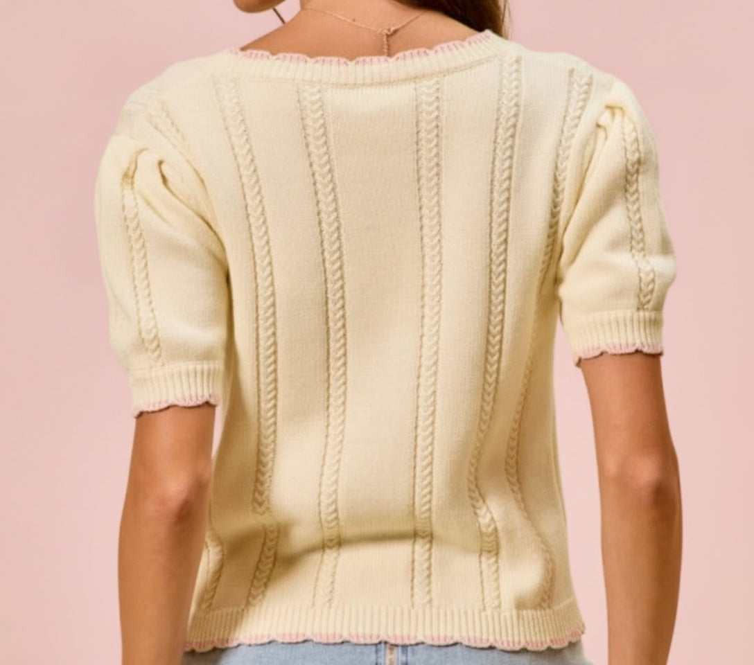 Floral Embroidery Edge Scallop Sweater Cardigan