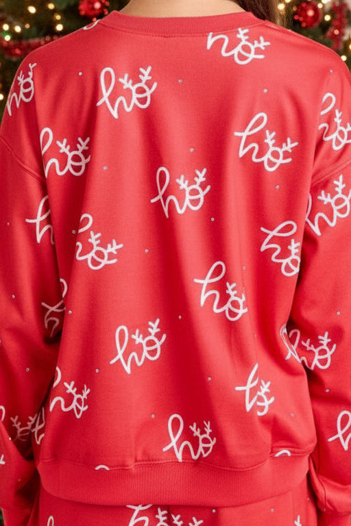 Christmas Printed Crewneck With Rhinestone Detailing