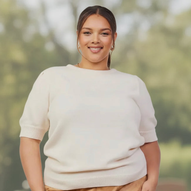 Plus Size Recycled Yarn Short Sleeve Sweater Top