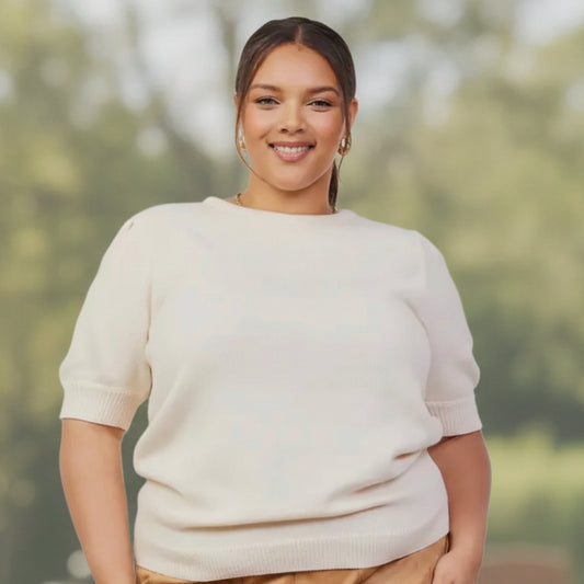 Plus Size Recycled Yarn Short Sleeve Sweater Top