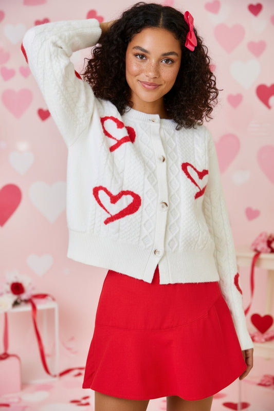 Valentines Heart Button Down Sweater Cardigan