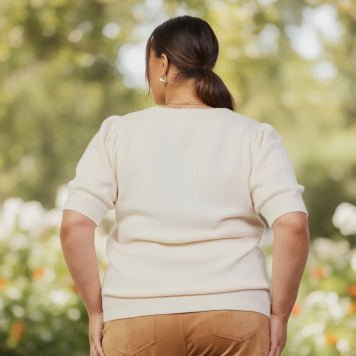 Plus Size Recycled Yarn Short Sleeve Sweater Top