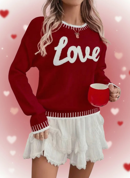 Valentines Love Contrast Stitch Knit Sweater