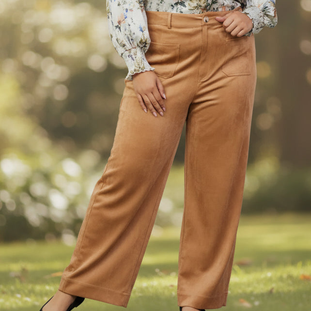 Plus Size Faux Suede Wide Leg Pants