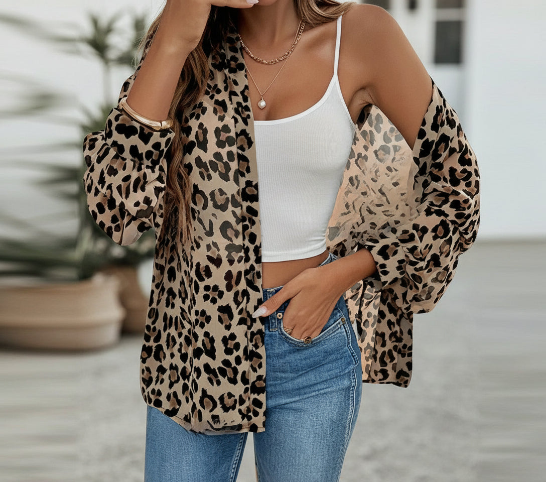 Elegant Leopard Print Long-Sleeved Loose Shirt