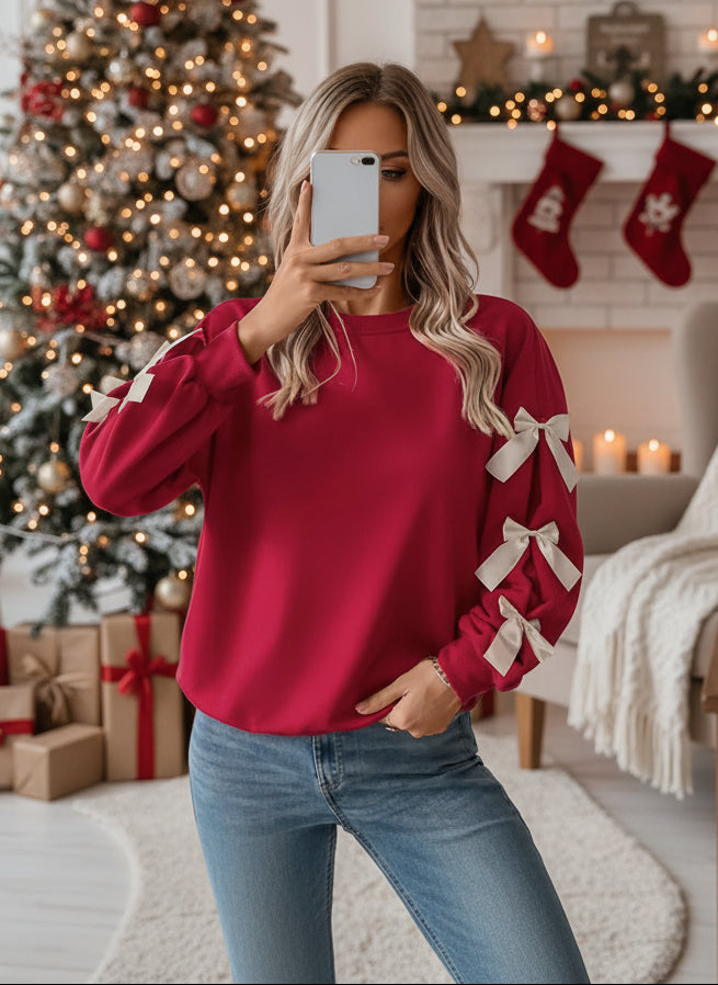 Red Bow Crewneck Christmas Sweater Shirt