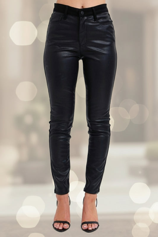 Judy Blue High Waisted Faux Leather & Denim Skinny