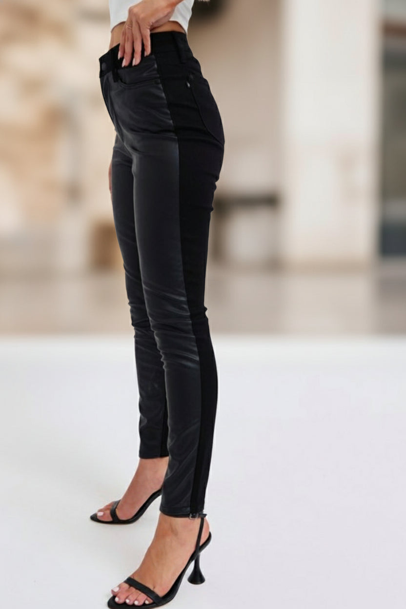 Judy Blue High Waisted Faux Leather & Denim Skinny