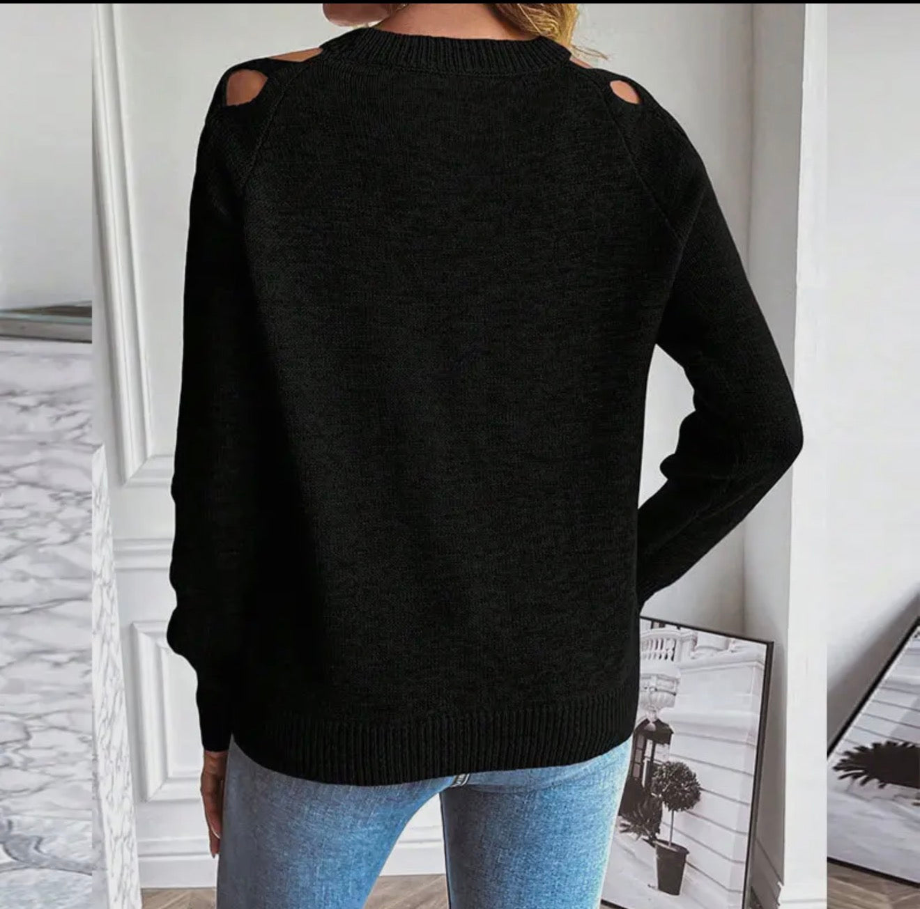 Long Sleeve Sweater With Lattice Cutout Sleeve Design