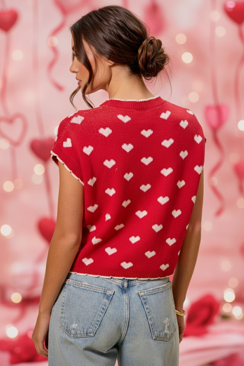 All Over Heart Patterned Valentine Sweater Top