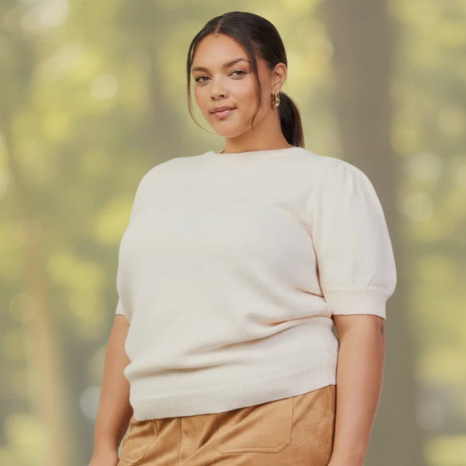 Plus Size Recycled Yarn Short Sleeve Sweater Top