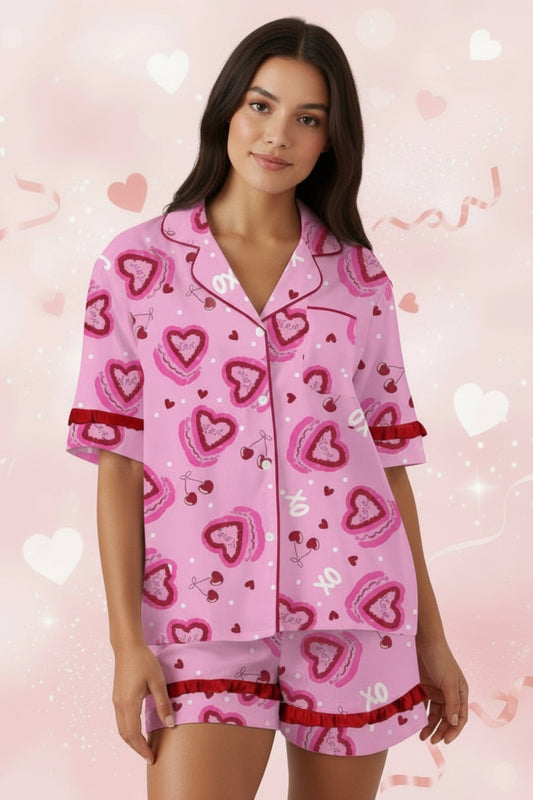 Heart Cake Contrast Valentines 2pcs Pajama Set