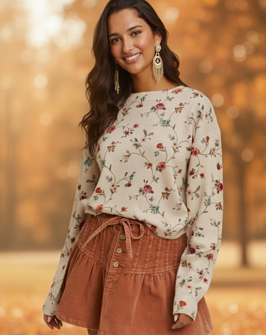 Mineral Washed Pintucked Corduroy Mini Flared Skirt