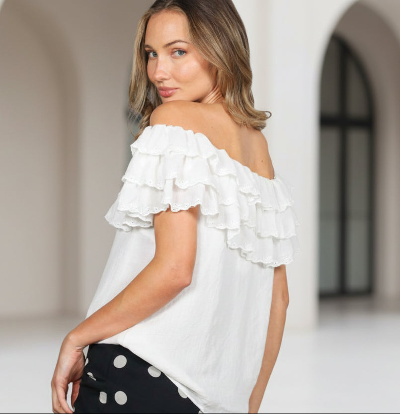 Layered Ruffle Detailing Off-The-Shoulder Top